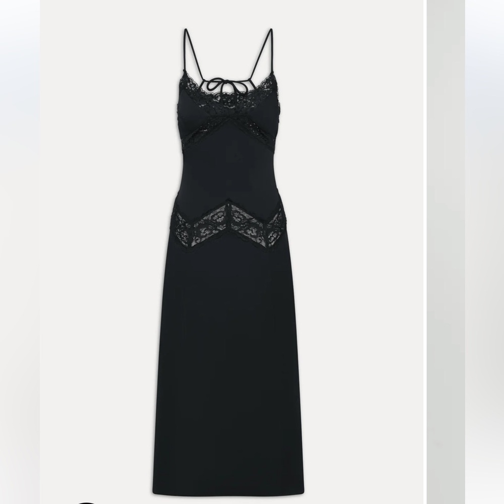 Black Lace-Trim Slip Satin Dress size m